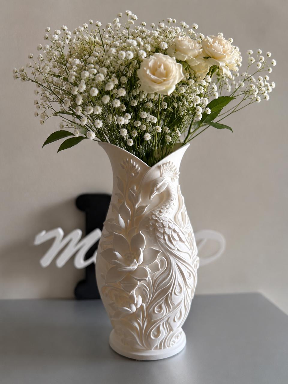 Elegant Floral Peacock Vase