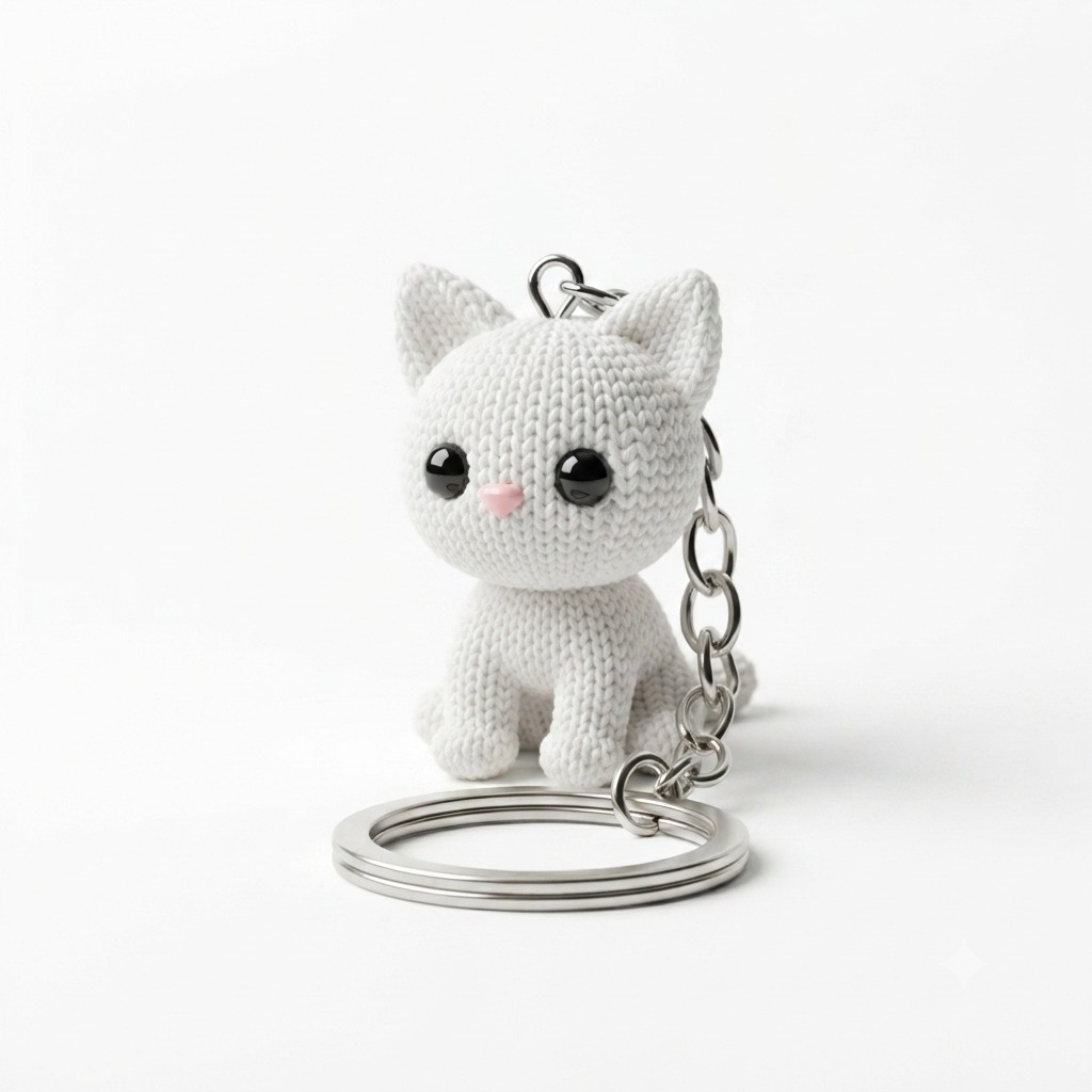 Cute White Cat 3D Printed Keychain