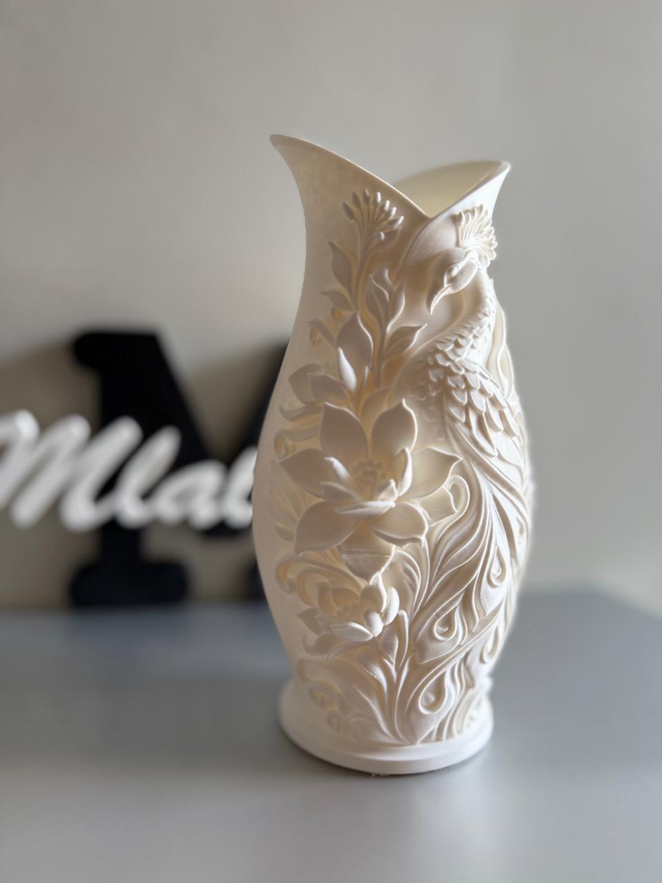 Elegant Floral Peacock Vase