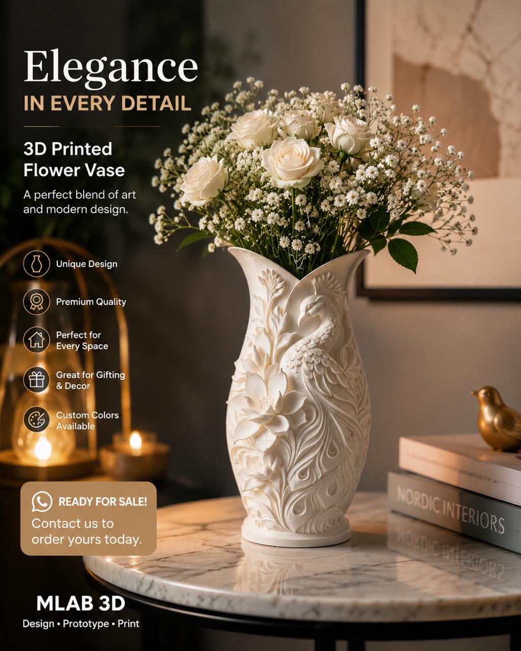 Elegant Floral Peacock Vase